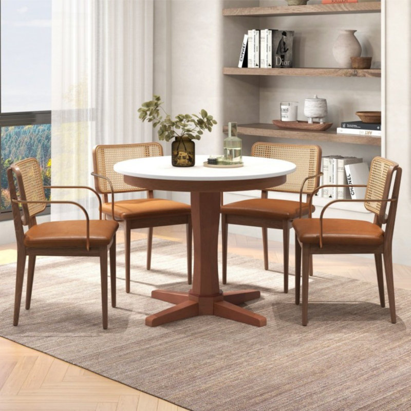 Lark Manor™ 35 Inches Wooden Round Dining Table with Pedestal Base ...